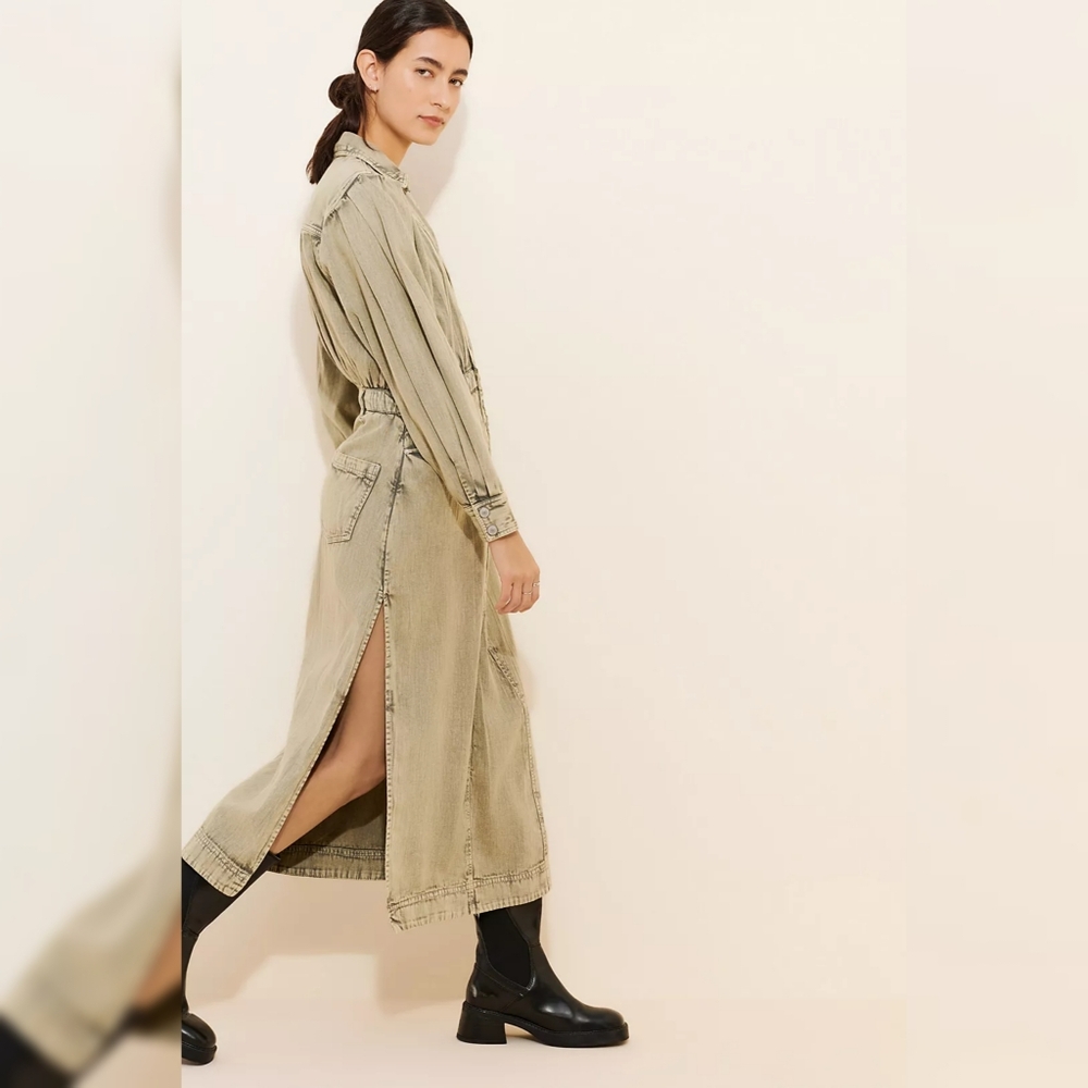 Free People Mad Love‎ Denim Midi Dress In Greyed Olive Women's